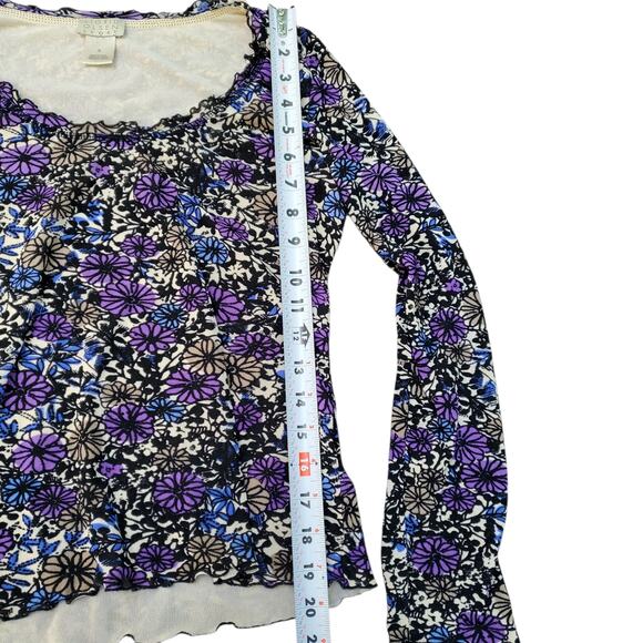 Y2k Sigrid Olsen Mesh Long-sleeved Purple Floral Print Euro Vibes Top - Small - Picture 7 of 8